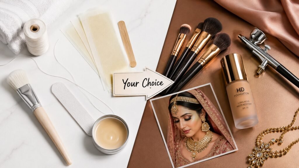 Comparison of bridal makeup course vs beautician course tools and career paths